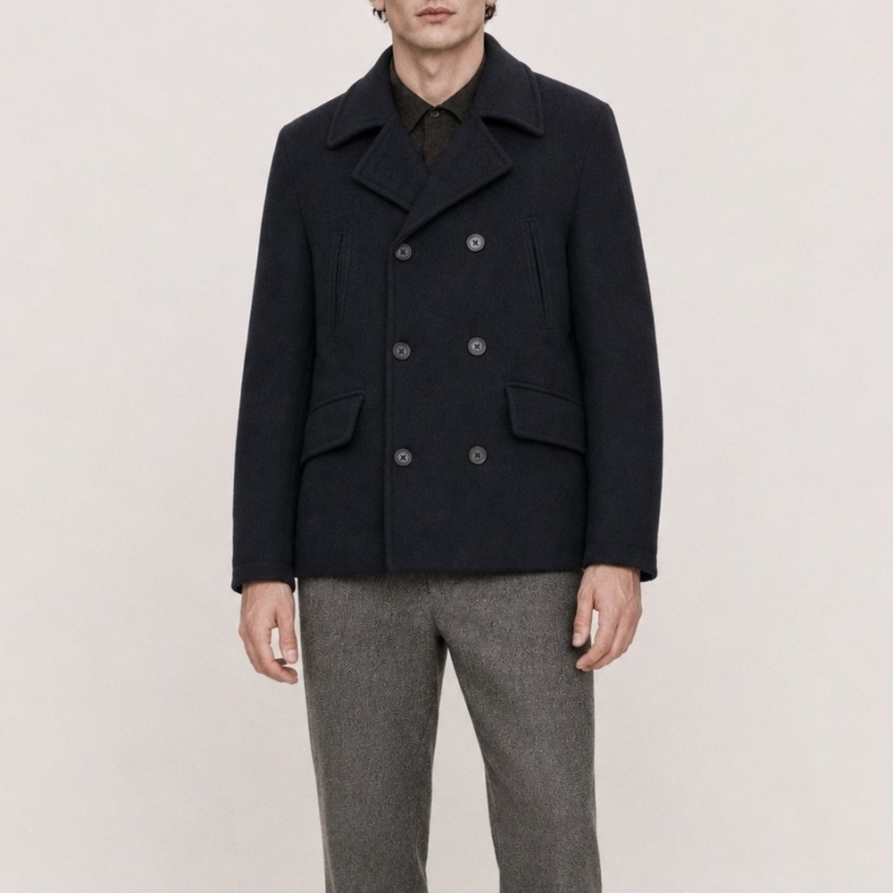 J. Crew Pea Coat Medium Mens Black Wool Cashmere Blend Double Breasted Jacket